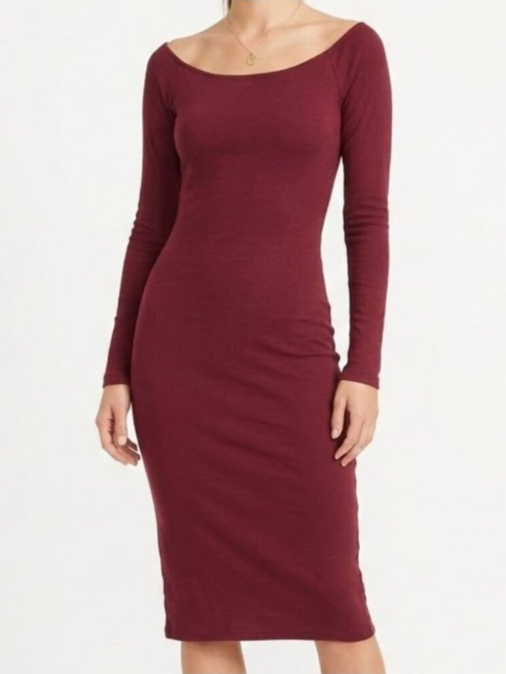 Garage Women's Long Sleeve Boatneck Bodycon Dress Size L Burgundy NWT
